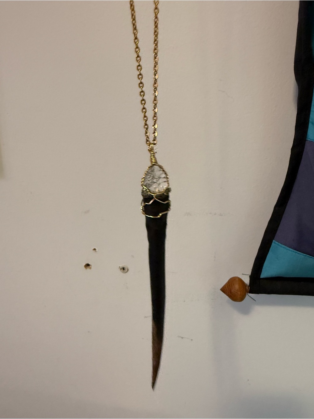 Handmade Black caribou Horn Pendant Necklace with Clear Crystal